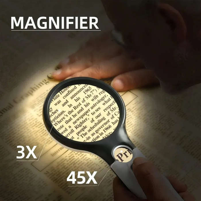 3X 45X Mini Handheld Magnifier Dual Lens 3 LED Light Magnifying Glass Effective Lens Diameter 75MM a