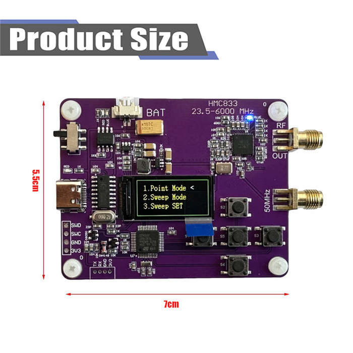Purple - HMC833 6GHz RF Signal Generator 23.5MHz-6000MHz OLED Screen Adjustable Power Module Board