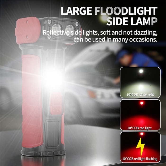Black Red - Mini Convenient Rotating Flashlight 6 Modes Adjustable Portable Emergency COB Floodlight