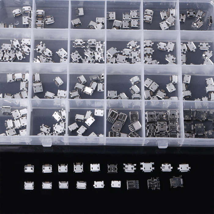 240PCS 24 Models Micro USB Connector Socket Jack USB Interface Connection Set Kit