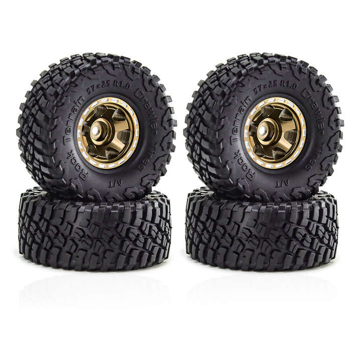 Brown - 4PCS 1.0 Inch Aluminum Alloy Blade Wheels Gravel Tires Spare Parts for SCX24 FMS24 TRX4M RC