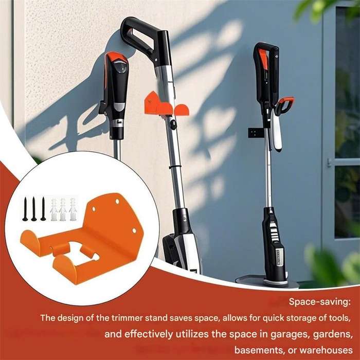Orange - Heavy Duty Iron Wall Mount Trimmer Hanger Tool Organizer for Garage Grass Cutter Attachment