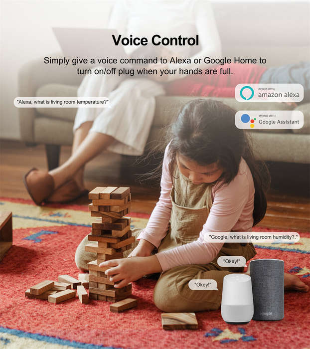 White - Tuya WiFi Temperature Humidity Sensor Smart Home Automation Voice Control Real Time Sensor U