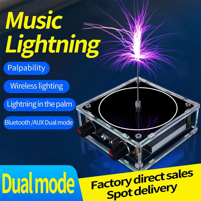 Gold US Plug - Music Tesla Coil Bluetooth/AUX Dual Mode Music Box 48V Input Transparent Acrylic Arti
