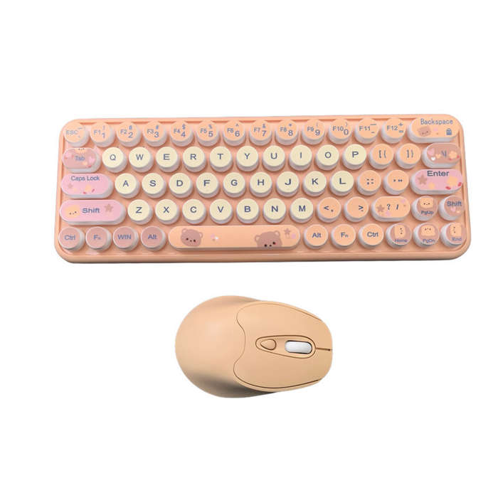 Black - MK260 2.4G Wireless Keyboard Mouse Set 65 Keys Gradient Punk Silent Keycaps Keyboards and 3-