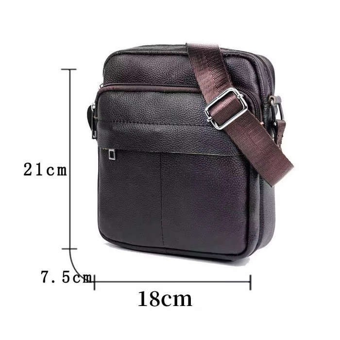 Black - BULLCAPTAIN Genuine Leather Mens Crossbody Bag Compact Messenger Bag Portable Zipper Design