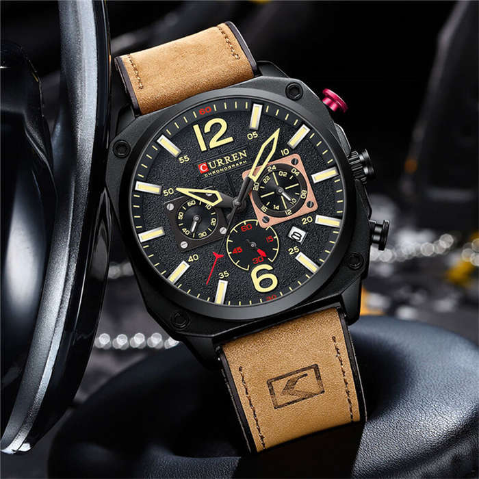 Grey - CURREN Men Sports Watches Multi-function Chronograph Quartz Watch Luminous Waterproof Calenda