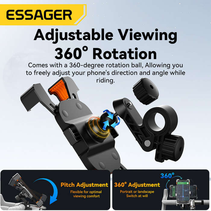 1 - ESSAGER ES-ZJ28 Universal Bike Phone Holder Handlebar/Rearview Mirror Mount Bracket 360 Rotation