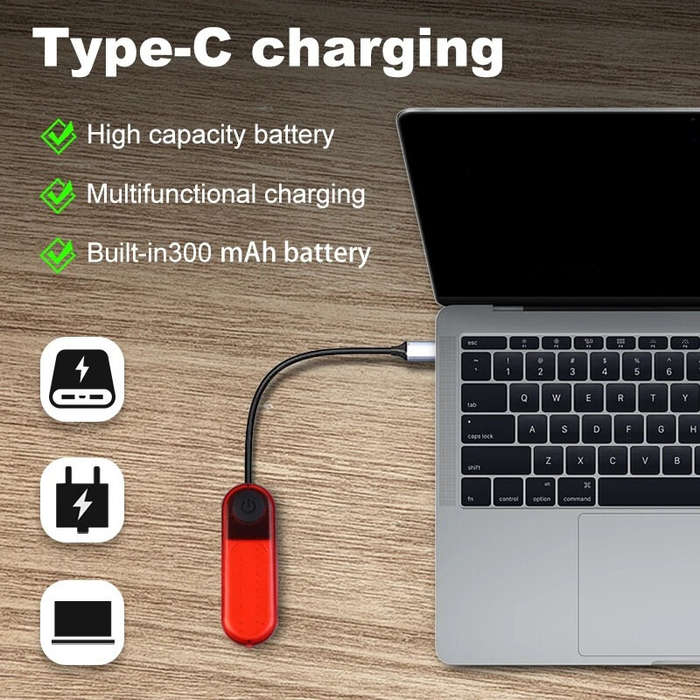 White - BIKIGHT Bike Taillight 200mAh Battery 5 Light Modes Type-C Rechargeable Waterproof Bicycle R