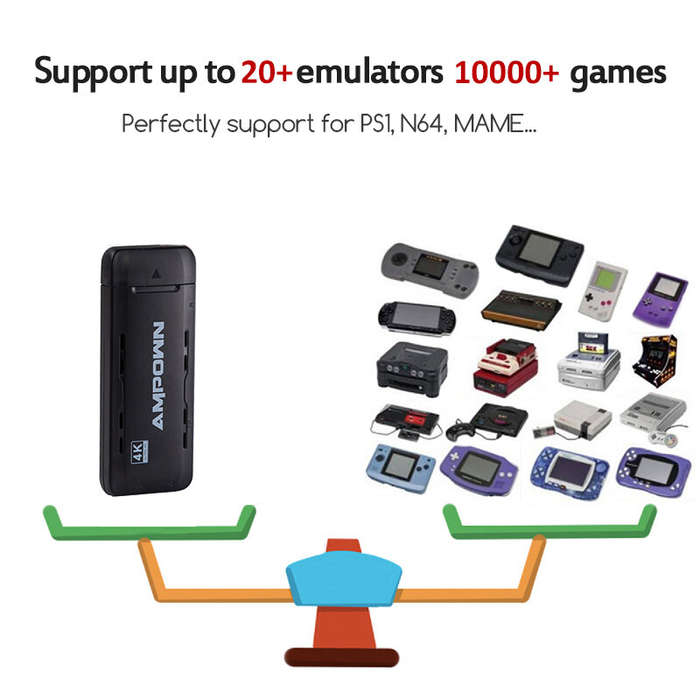 Ampown U9 Video Game Console Amlogic S905X3 Quad-Core 1GB RAM 64GB ROM 10000+ Games PSP PS1 N64 FC M