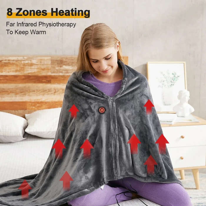 Grey - 150x80cm USB Electric Blanket Warm Cape Coral Fleece Plush 3 Speed Winter Heater Warming Pad