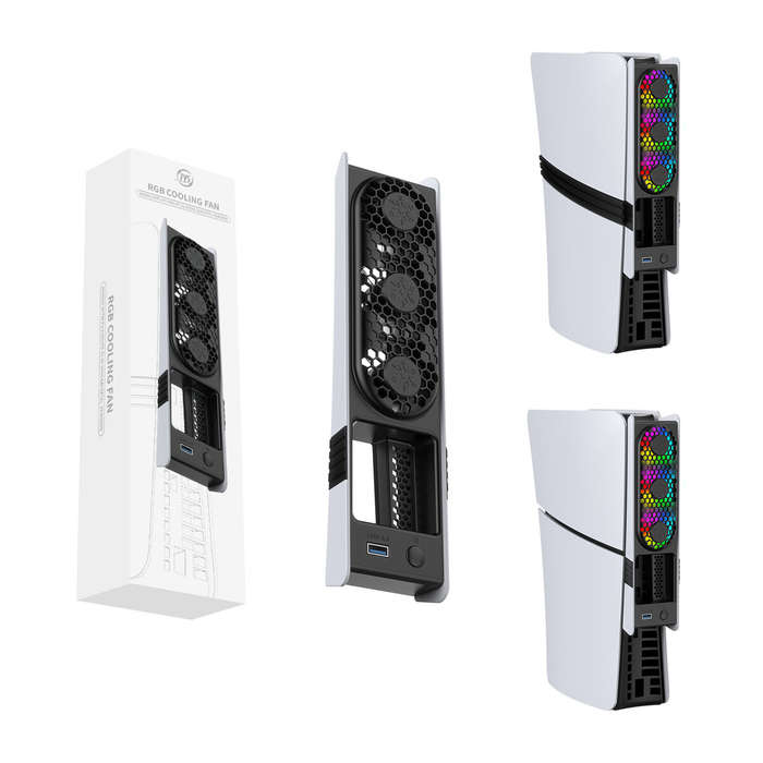 Black - JYS JYS-P5228 for PS5 Pro/PS5 Slim Console Rear Cooling Fan with RGB Light Intelligent Tempe