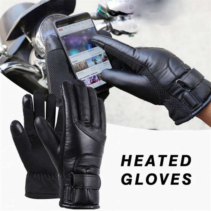 Black - TENGOO USB Electric Heated Thermostatic Gloves Waterproof PU Touchscreen Heated Gloves Winte