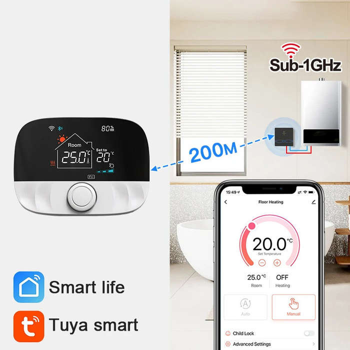 White - Tuya WiFi Thermostat for Floor Heating Water Gas Boiler Home Room Smart Programmable Tempera