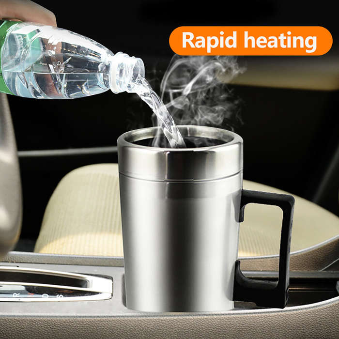 12V - 12V/24V Car Electric Heating Mug Water Heater Thermos Stainless Steel Heating Kettle Electric
