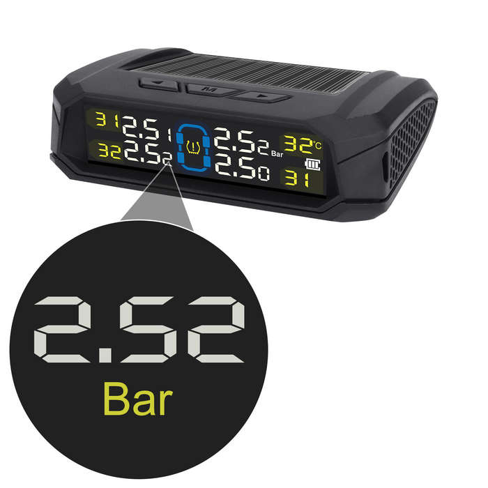 External - Solar-Powered Wireless TPMS 433.92MHz LED Display Car Tire Pressure Monitoring System wit