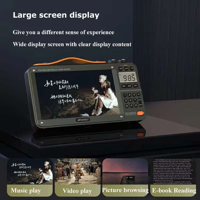 Grey - SANSUI F51 7-inch Display Retro FM Radio Wireless Speaker 3-inch Internal Magnetic Speaker Su