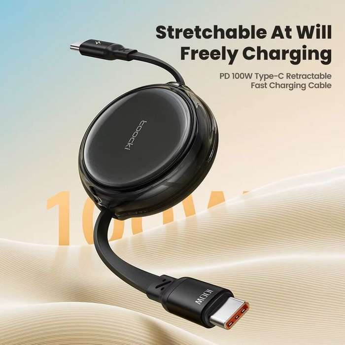 White - Toocki TQ-X94C2 PD100W Type-C to Type-C Retractable Cable PD Fast Charging Data Transmission