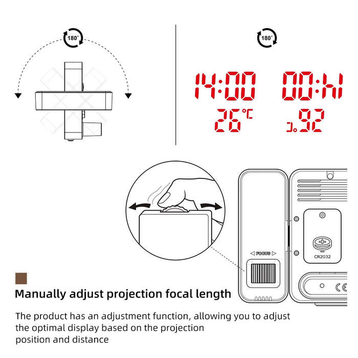 Black - Digital Alarm Clock Wall Projection Time Temperature bluetooth Adjustment Night Light USB Po