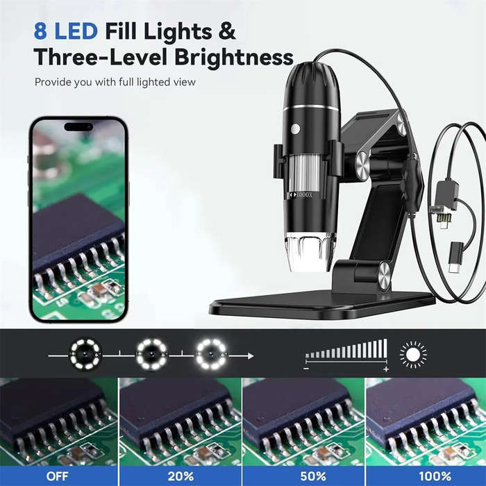 3-in-1 50X-1600X Portable Digital Microscope HD USB 8 LED Microscope for Android PC