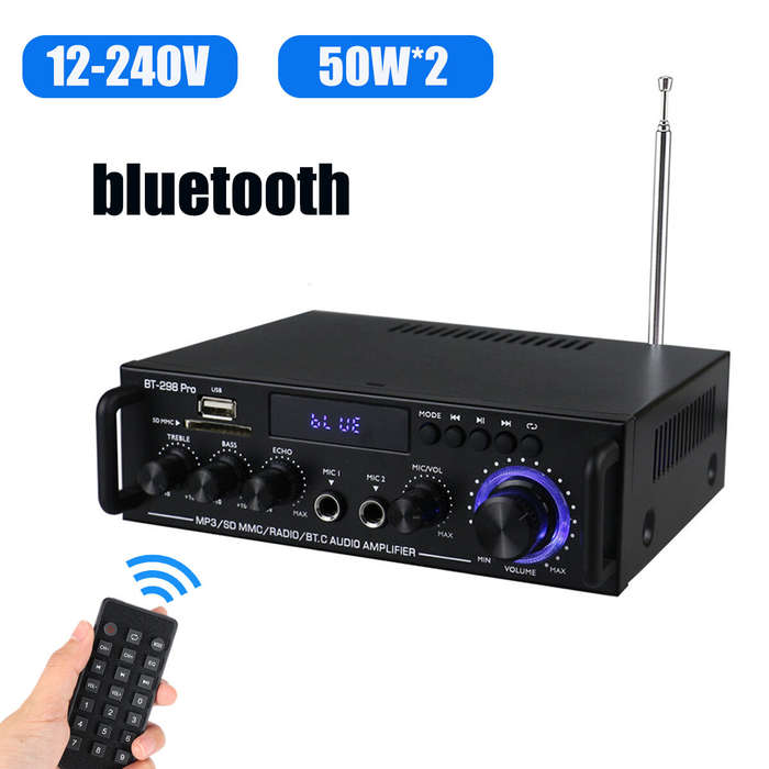 EU Plug - AUTSOME 12V 220V 50Wx2 HIFI Stereo Audio Amplifier 85db Car Home 2.0 channel Power Amplifi