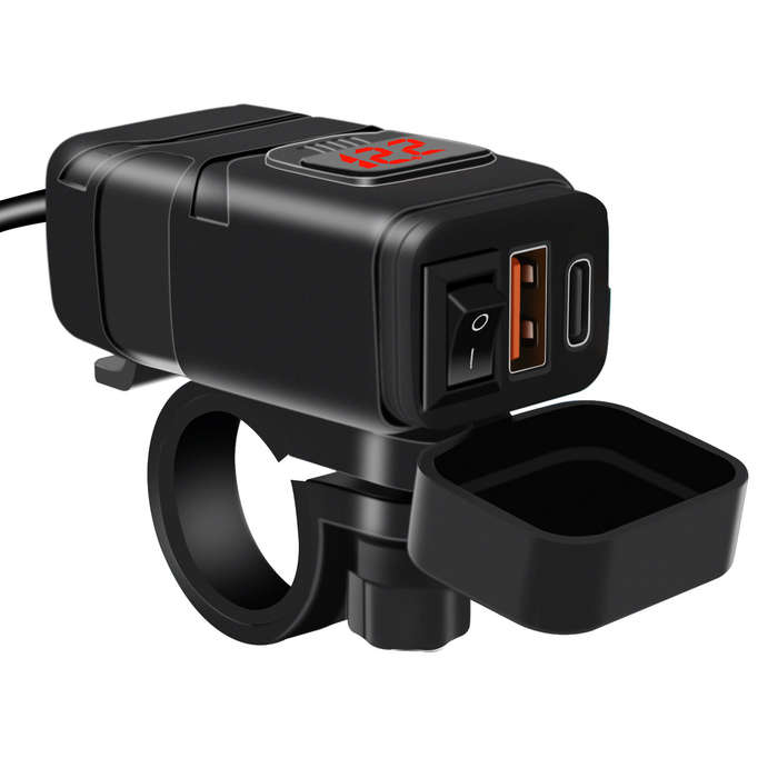 Blue - 12V-24V QC3.0 Motorcycle USB Charger Adapter with Switch Voltmeter Socket Motor Charger Water
