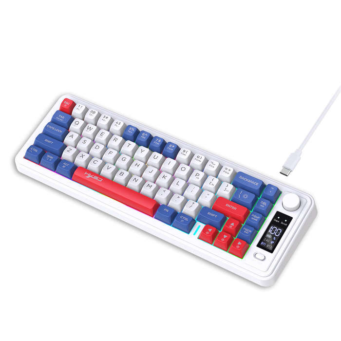 Red - HXSJ L68 Three-Mode Wireless Gaming Keyboard with Display Screen and Multimedia Knob 68-keys R