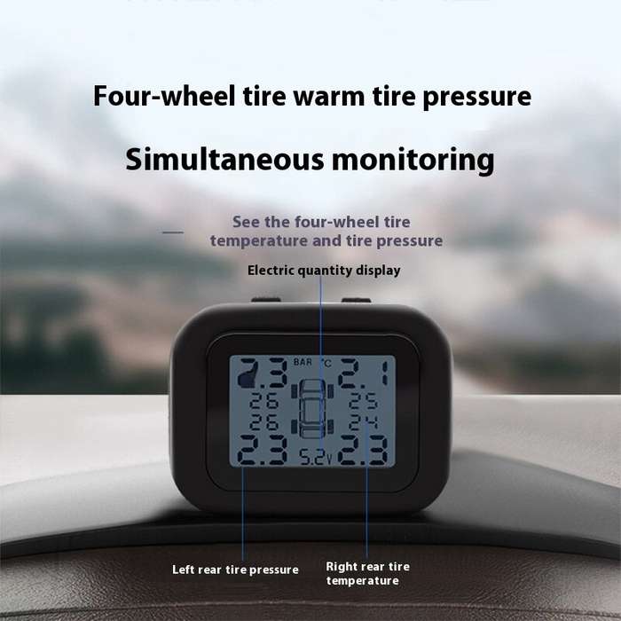 Black - Mini Car TPMS Tire Pressure Monitoring System with External Tire Pressure Sensor Temperature