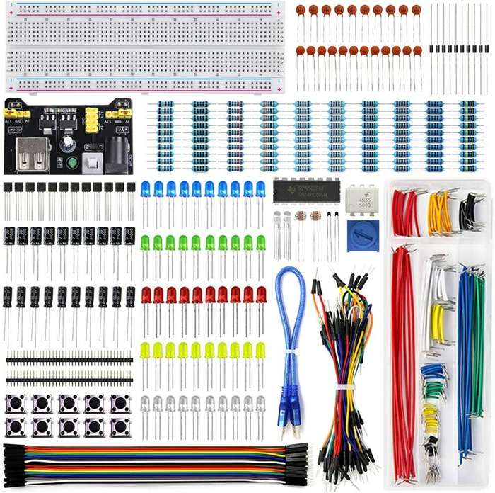 Full DIY Electronic Kit 830 Breadboard Jumper Wire Power Supply Capacitor LED Light ArduinoUNO Nano