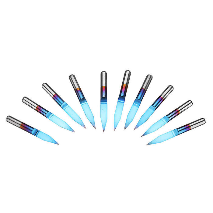 0.2mm - Drillpro 10pcs 0.1/0.2/0.3mm 25 Degree Engraving Bit Blue NANO Coated Carbide Flat Bottom PC