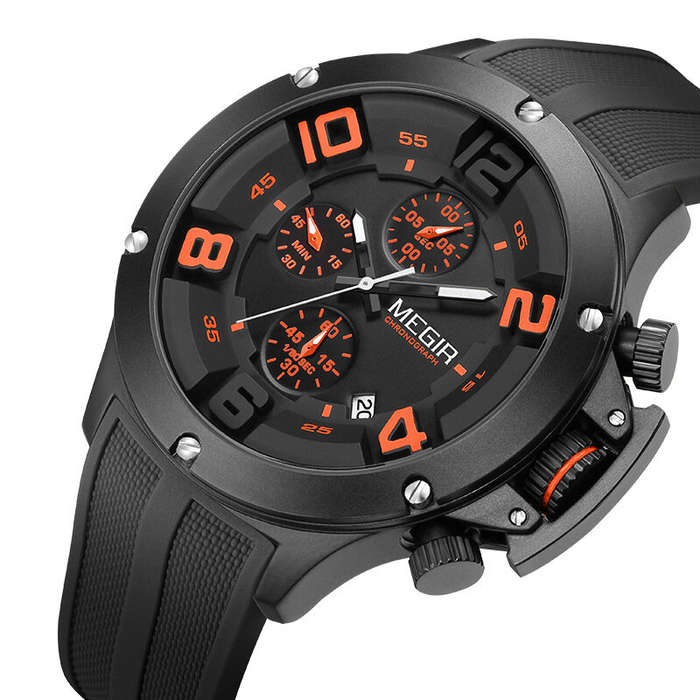 Black+White - MEGIR Men Fashion Sport Quartz Watches Big Dial Multi-functional Watch Chronograph Wat