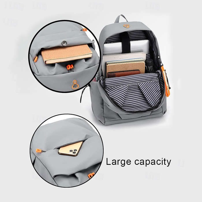 Grey - Men's Backpack Waterproof Lightweight USB Charging Laptop Bag Male Business Casual Youth Trav