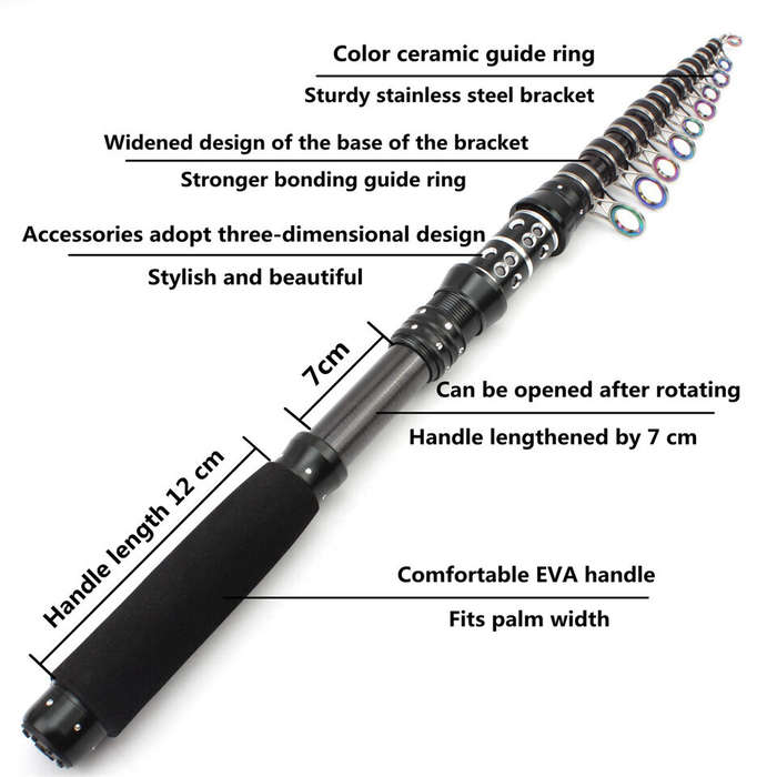 2.4M - Ultra-short Portable Spinning Rod Carbon Fiber 10KG Max Load Telescopic Fishing Rod for Fresh