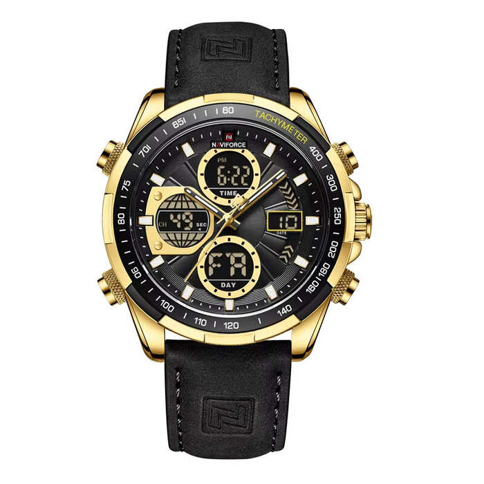Green - NAVIFORCE Men Multifunctional Quartz Watch Fashion Genuine Leather Strap Sports Watch Exquis
