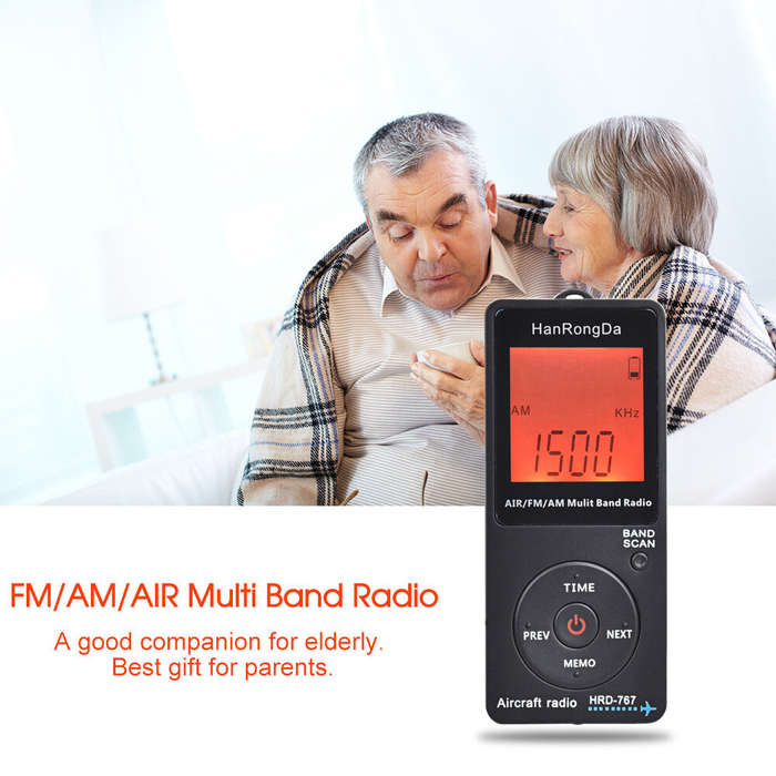 Black - HRD HRD-767 Aviation Band Radio Stereo 400mAh Lithium Battery Digital Display AM/FM/AIR Band