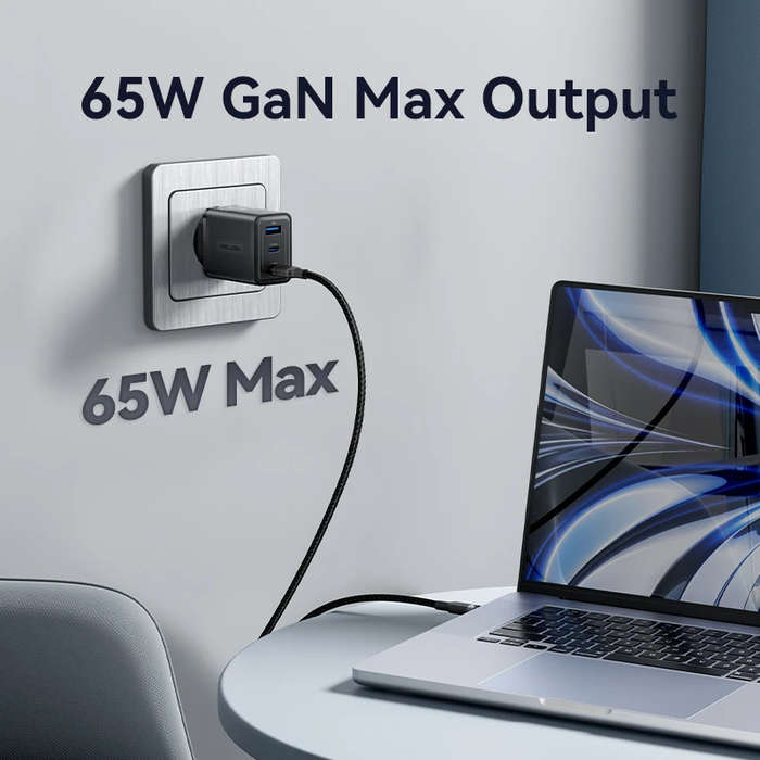 Black - [GaN Tech] Vention FER 65W 3-Port USB PD Charger USB-A+2USB-C PD3.0 QC3.0 PPS SCP FCP AFC Ap