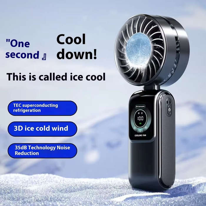Blue - 100 High Speed Handheld Fan with Smart LED Display Semiconductor Cooling Fan Portable Recharg