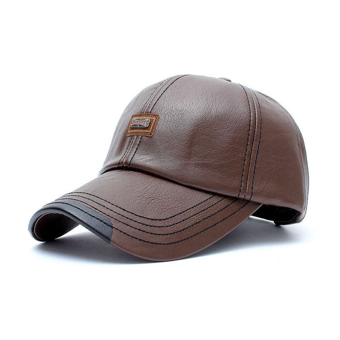 Black - Collrown Men's Outdoor PU Leather Baseball Cap Casual Sun Hat Adjustable Sport Casual Visor