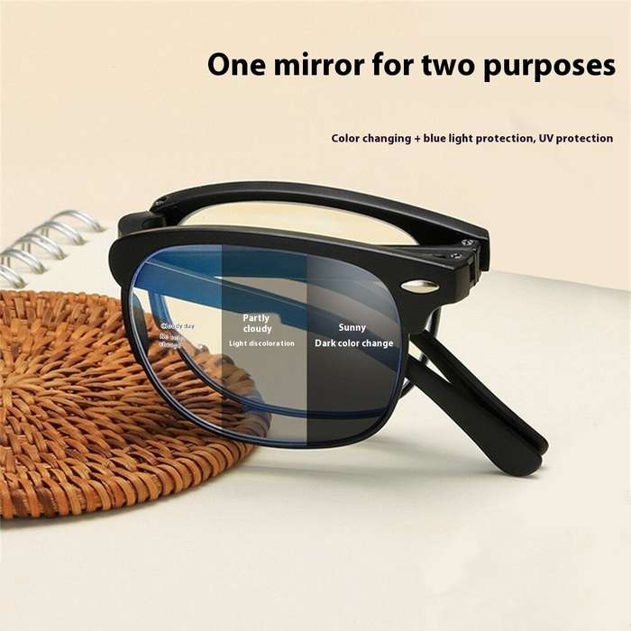 Black - Folding Photochromic Sunglasses Lightweight Portable Indoor Outdoor Dual-use UV Anti-blue li