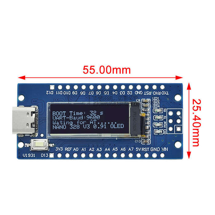 Blue - NanoV3.0 ATmega328P Development Board CH340C 0.91 Inch OLED Display 6-12V Power Supply Multip