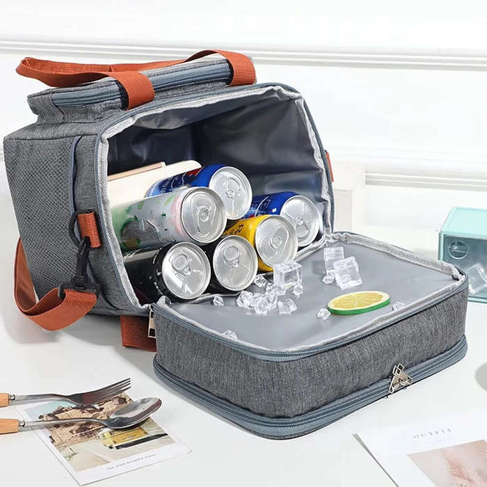 Grey - IPRee Portable Double Layer Lunch Bags Food Box Camping Oxford Backpacks Icebox Large Capacit