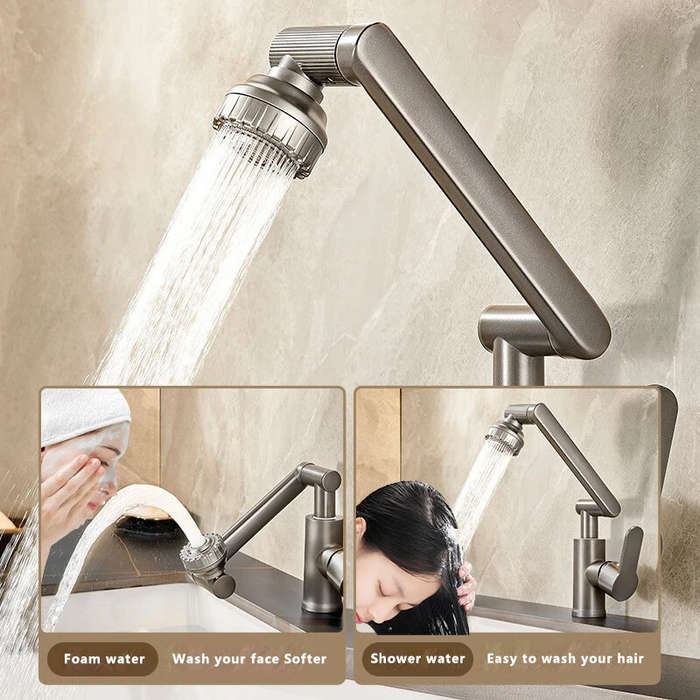Gun Gray - Universal G1/2 Hot and Cold Rotating Faucet 1080 Degree Rotation Copper Material Dual Mod