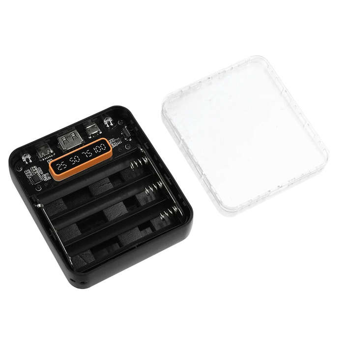 Black - Transparent Power Bank Case 3x18650 Battery Box with Cable DIY Charging Treasure No Need Sol