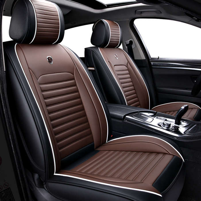 Red - Universal Full Car Front Seat Mat Covers PU Leather Breathable Cushion Pad