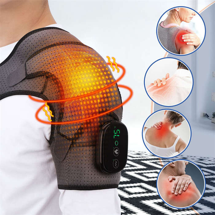 Grey - TENGOO Electric Heating Massage Shoulder Knee Brace Vibration Support Belt Strap USB Charging