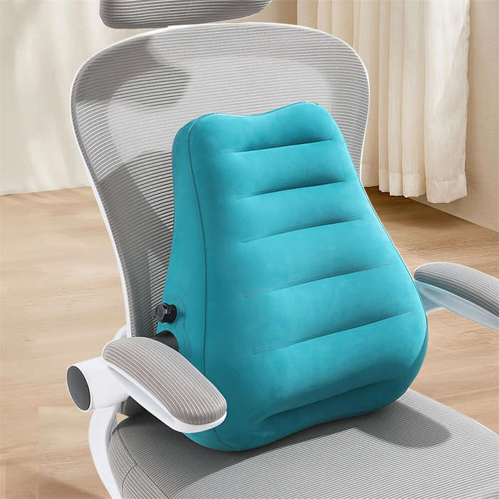 Grey - IPRee Ergonomic Inflatable Lumbar Support Pillow, Press Type Cushion, Enhances Back Comfort D