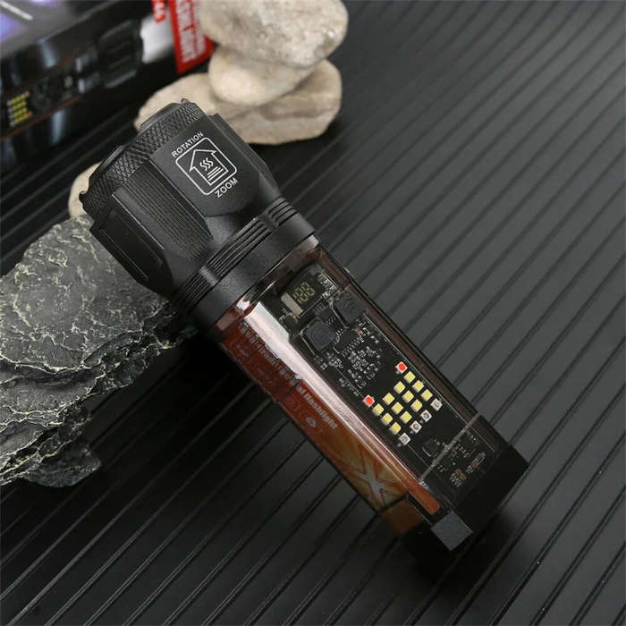 Black - Bikight Multi-function Solar LED Flashlight Telescopic Zoom Torch 6 Modes Light Outdoor Emer