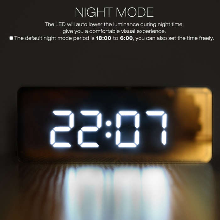 Rectangle Shape - Digoo Wireless USB Mirror Alarm Clock LED Digital Therometer Temperature Night Mod
