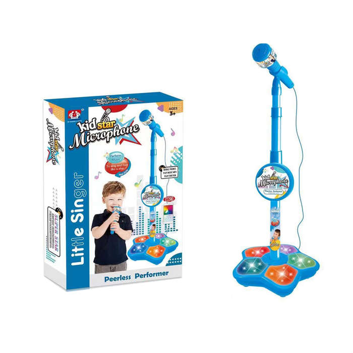 Blue - Super Cool 5-light Microphone with Stand Karaoke Songs Musical Instrument Kids Toys