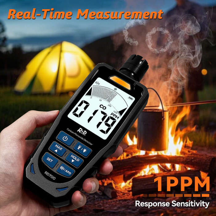 Black - RD700 Carbon Monoxide Detector High Accuracy 0-1000 PPM Sensor Portable LCD Display Recharge
